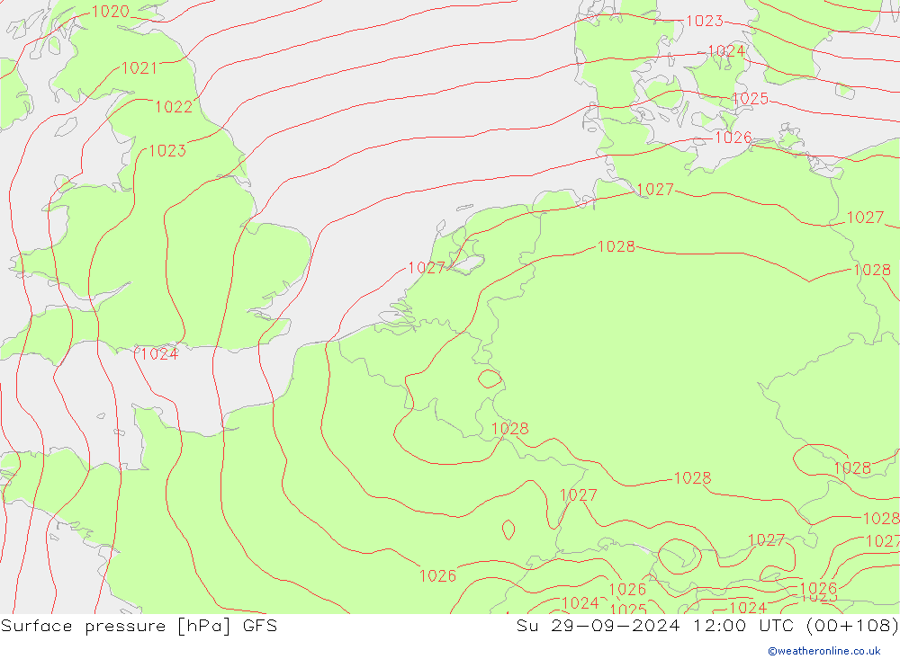 Surface pressure GFS Su 29.09.2024 12 UTC