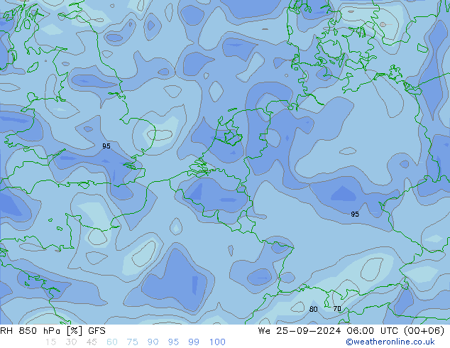 RH 850 hPa GFS Mi 25.09.2024 06 UTC