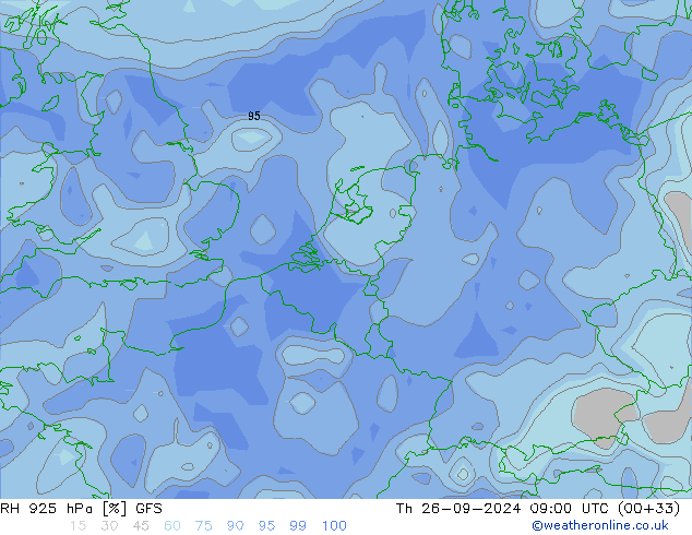 Humedad rel. 925hPa GFS jue 26.09.2024 09 UTC