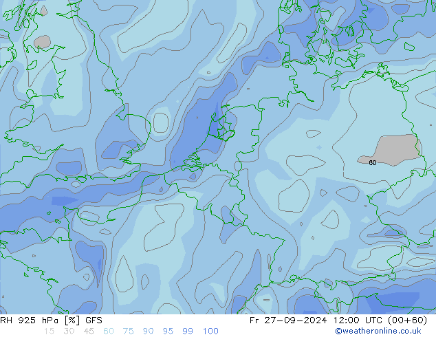 RH 925 hPa GFS  27.09.2024 12 UTC