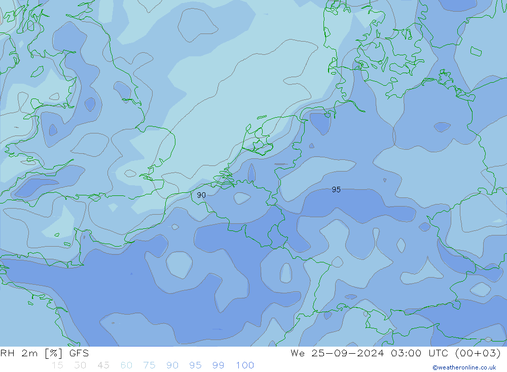 RH 2m GFS ср 25.09.2024 03 UTC