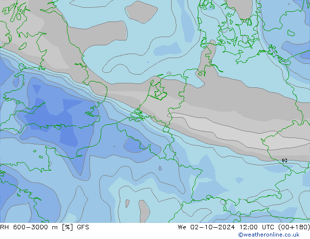 Humedad rel. 600-3000m GFS mié 02.10.2024 12 UTC