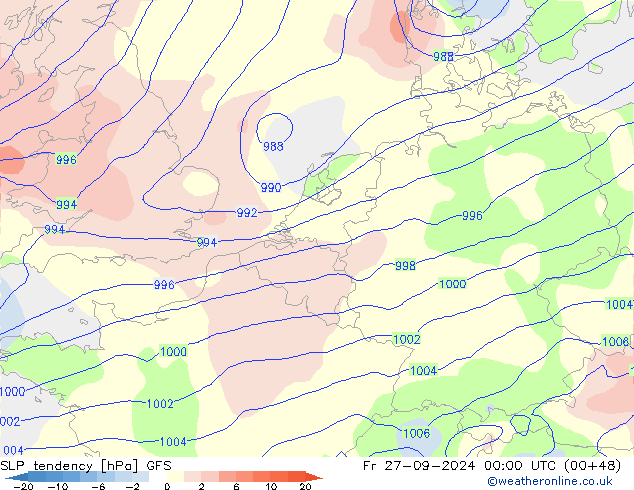 SLP tendency GFS Fr 27.09.2024 00 UTC