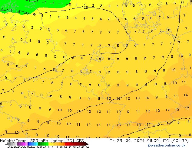 Z500/Yağmur (+YB)/Z850 GFS Per 26.09.2024 06 UTC