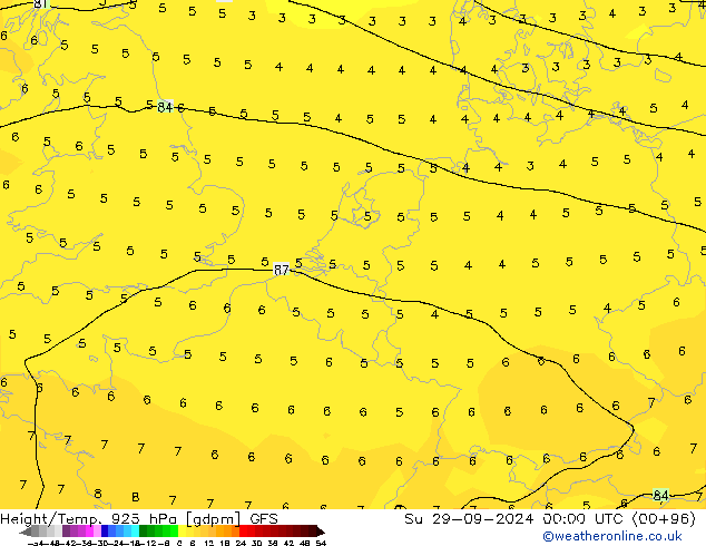 Height/Temp. 925 hPa GFS Su 29.09.2024 00 UTC