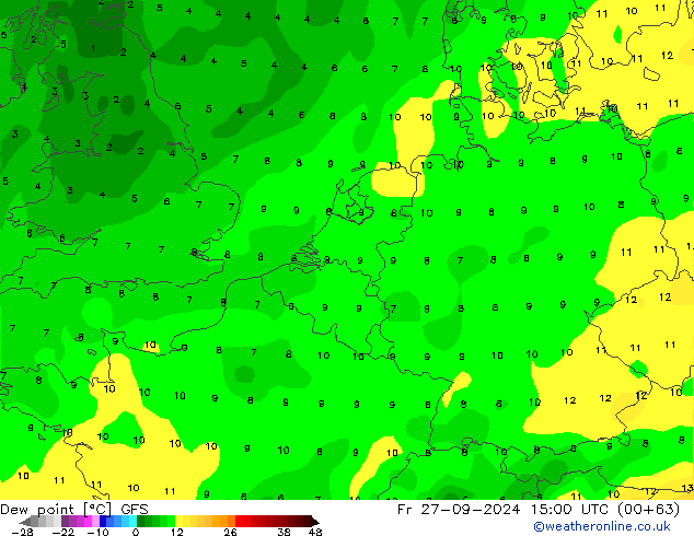 Ponto de orvalho GFS Sex 27.09.2024 15 UTC