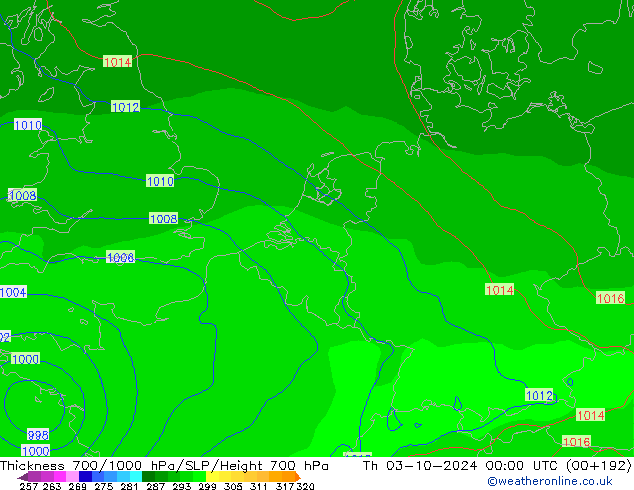 Thck 700-1000 hPa GFS  03.10.2024 00 UTC