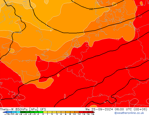 Theta-W 850hPa GFS Qua 25.09.2024 06 UTC