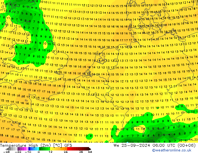 Темпер. макс 2т GFS ср 25.09.2024 06 UTC