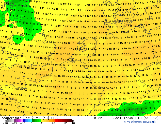 Темпер. мин. (2т) GFS чт 26.09.2024 18 UTC