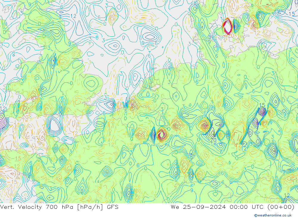 Vert. Velocity 700 hPa GFS mer 25.09.2024 00 UTC