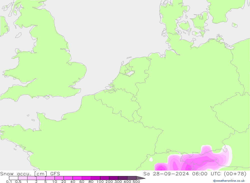 Snow accu. GFS so. 28.09.2024 06 UTC