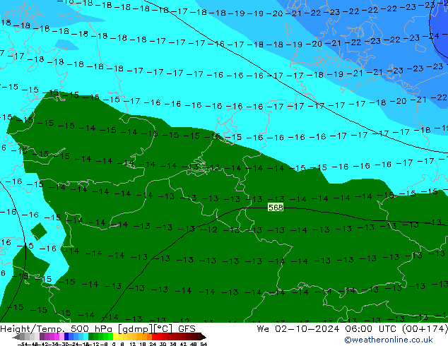 Z500/Yağmur (+YB)/Z850 GFS Çar 02.10.2024 06 UTC