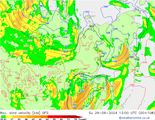 Max. wind velocity GFS dom 29.09.2024 12 UTC