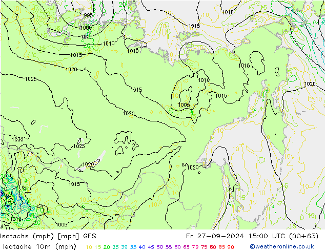 Isotachs (mph) GFS ven 27.09.2024 15 UTC