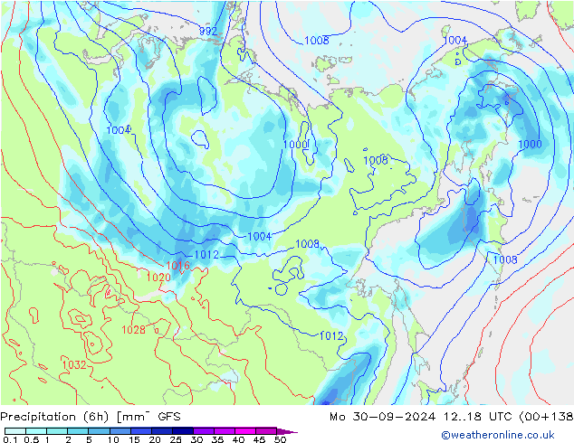 Nied. akkumuliert (6Std) GFS Mo 30.09.2024 18 UTC