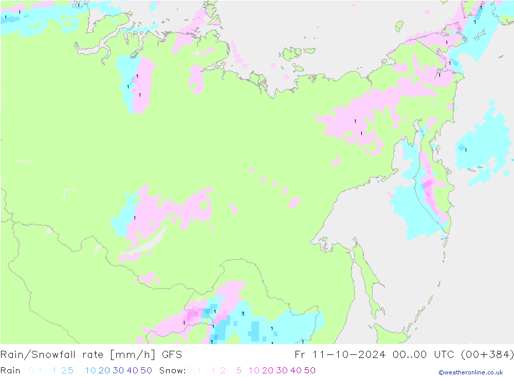 Rain/Snowfall rate GFS Pá 11.10.2024 00 UTC