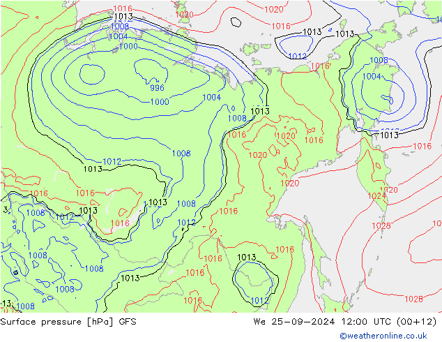 Pressione al suolo GFS mer 25.09.2024 12 UTC