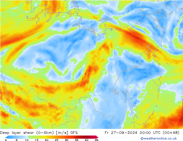 Deep layer shear (0-6km) GFS pt. 27.09.2024 00 UTC