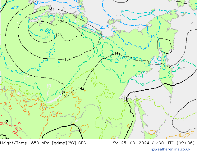 Z500/Rain (+SLP)/Z850 GFS We 25.09.2024 06 UTC