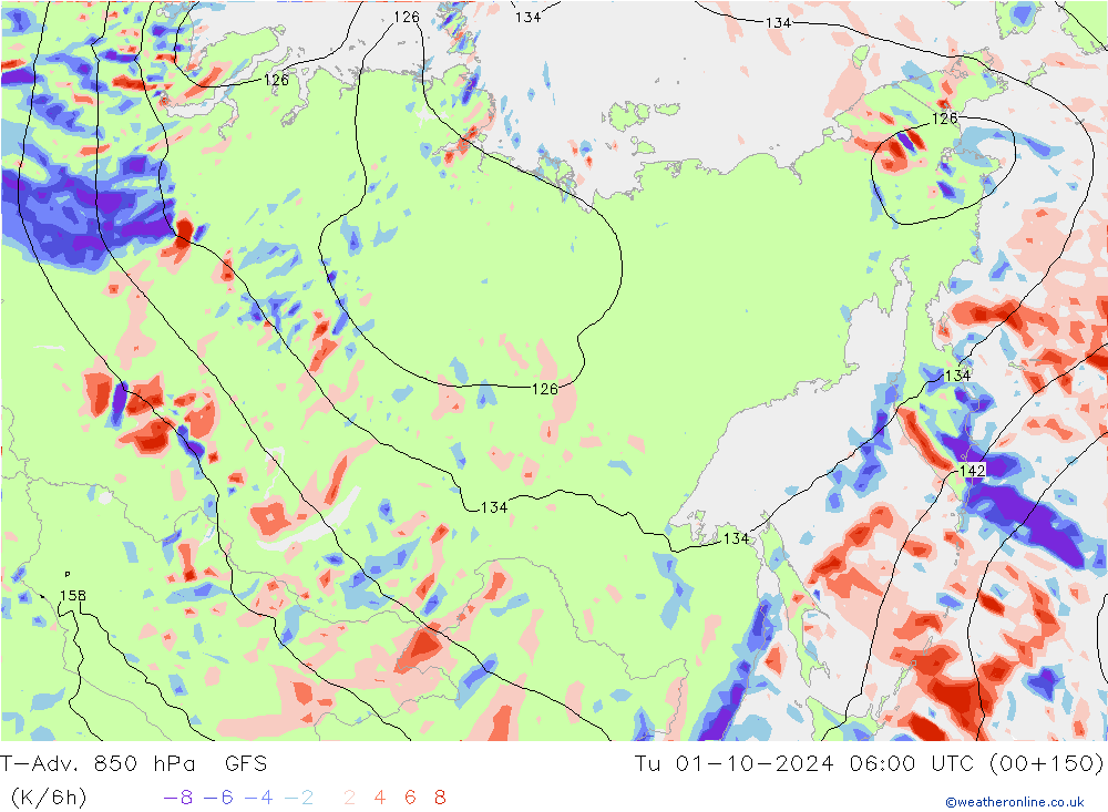 T-Adv. 850 hPa GFS Tu 01.10.2024 06 UTC