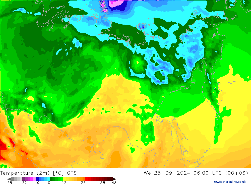 Temperature (2m) GFS We 25.09.2024 06 UTC