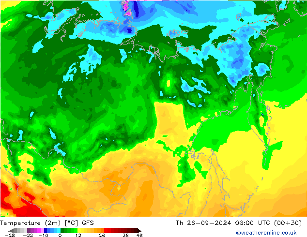 Temperature (2m) GFS Th 26.09.2024 06 UTC