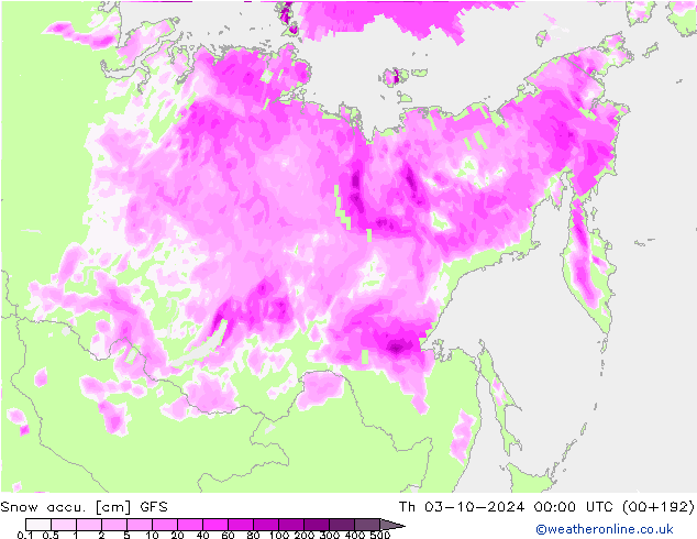 Snow accu. GFS Th 03.10.2024 00 UTC