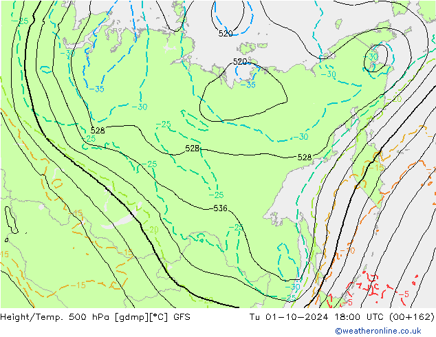 Z500/Rain (+SLP)/Z850 GFS Tu 01.10.2024 18 UTC