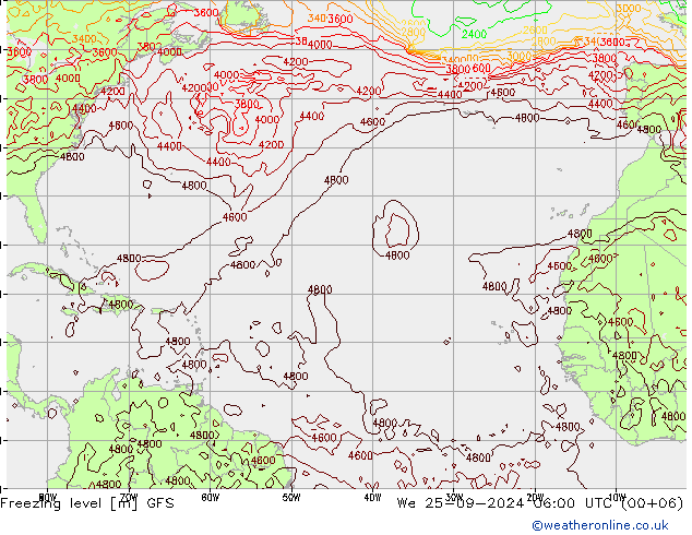 Isotherme 0° GFS mer 25.09.2024 06 UTC