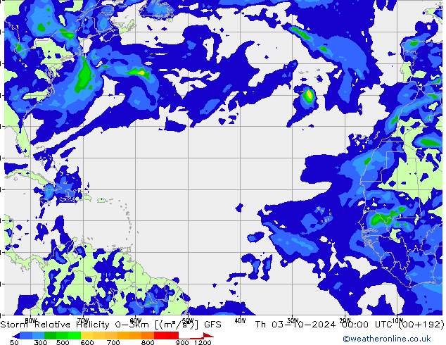 Storm Relative Helicity GFS octobre 2024