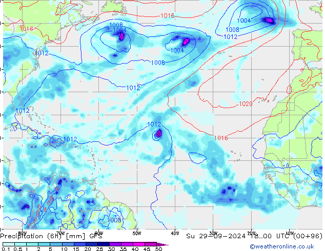 Z500/Rain (+SLP)/Z850 GFS Ne 29.09.2024 00 UTC