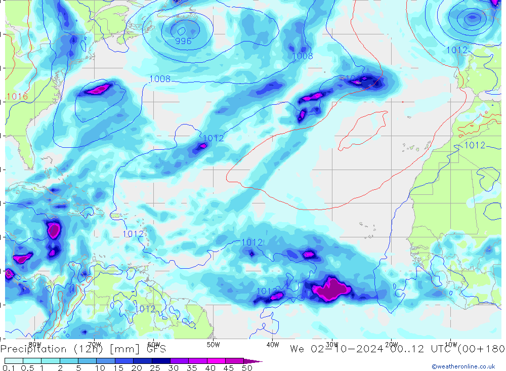 Precipitazione (12h) GFS mer 02.10.2024 12 UTC