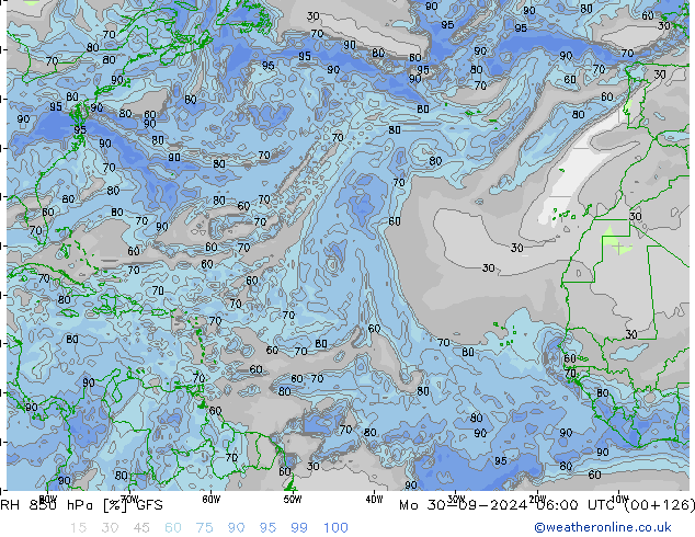 Humidité rel. 850 hPa GFS lun 30.09.2024 06 UTC