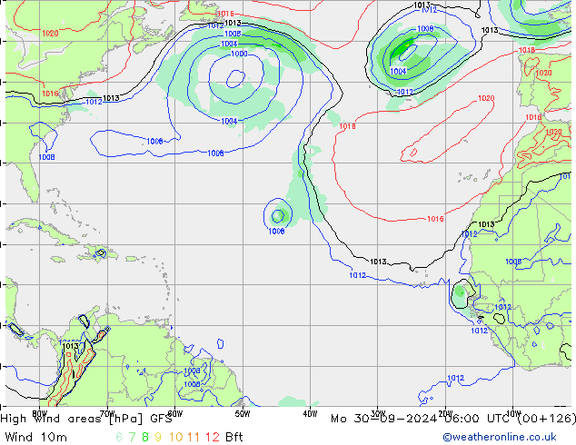 High wind areas GFS  30.09.2024 06 UTC