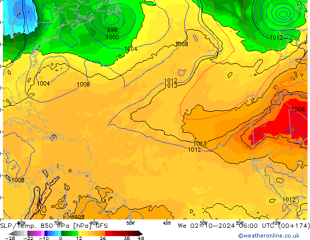 SLP/Temp. 850 hPa GFS We 02.10.2024 06 UTC