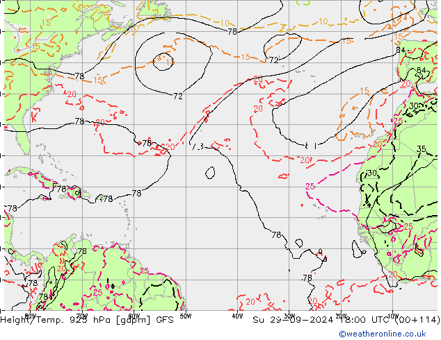 Height/Temp. 925 hPa GFS Su 29.09.2024 18 UTC