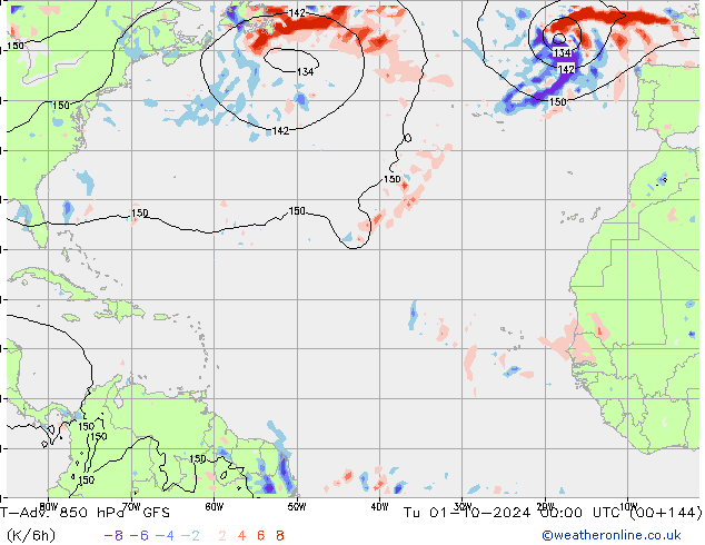 T-Adv. 850 hPa GFS  01.10.2024 00 UTC