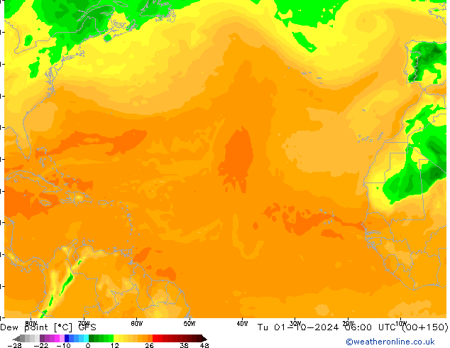 Point de rosée GFS mar 01.10.2024 06 UTC