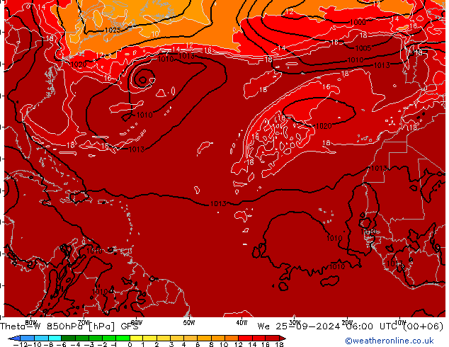 Theta-W 850hPa GFS We 25.09.2024 06 UTC