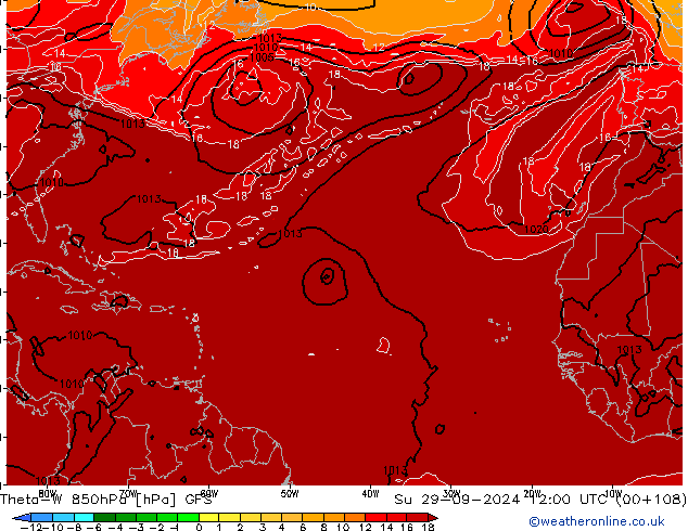 Theta-W 850hPa GFS Su 29.09.2024 12 UTC