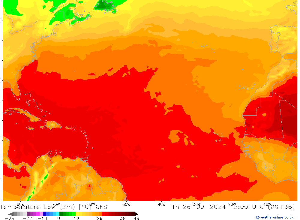 température 2m min GFS jeu 26.09.2024 12 UTC