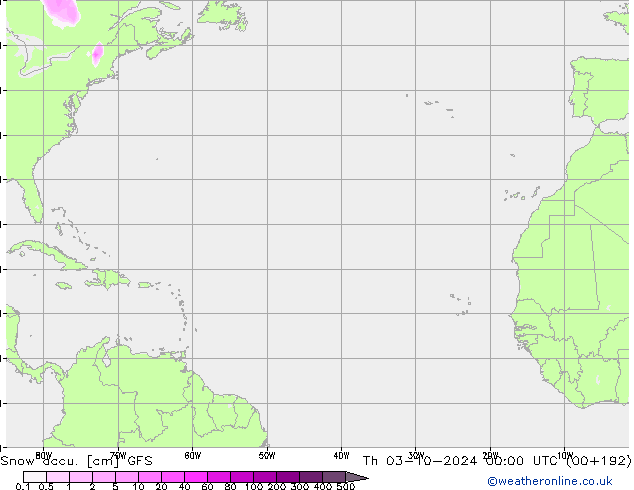 Глубина снега GFS чт 03.10.2024 00 UTC