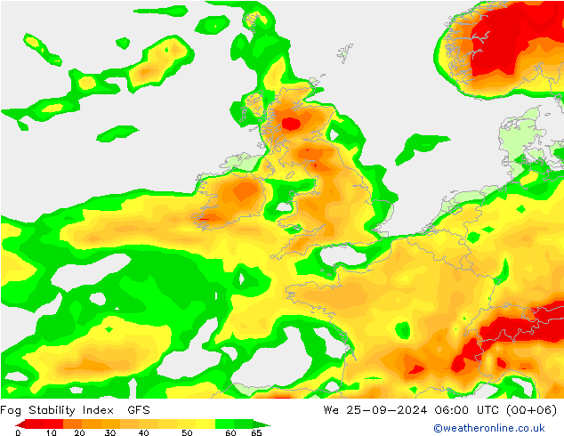 Fog Stability Index GFS śro. 25.09.2024 06 UTC