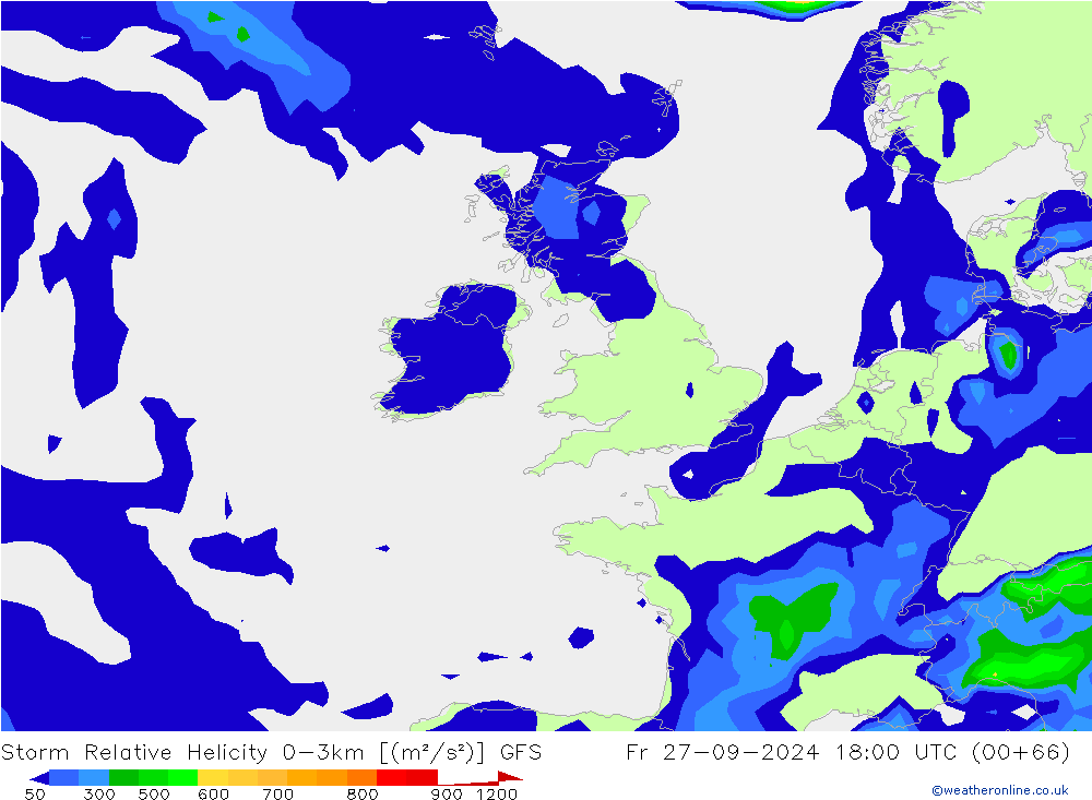 Storm Relative Helicity GFS Fr 27.09.2024 18 UTC