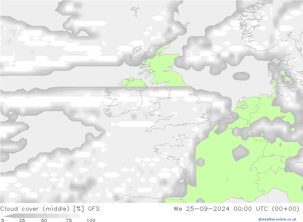 oblačnosti uprostřed GFS St 25.09.2024 00 UTC