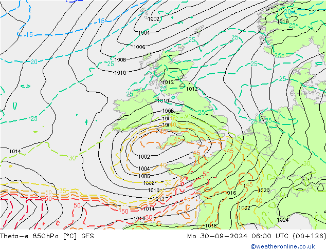 Theta-e 850hPa GFS Po 30.09.2024 06 UTC