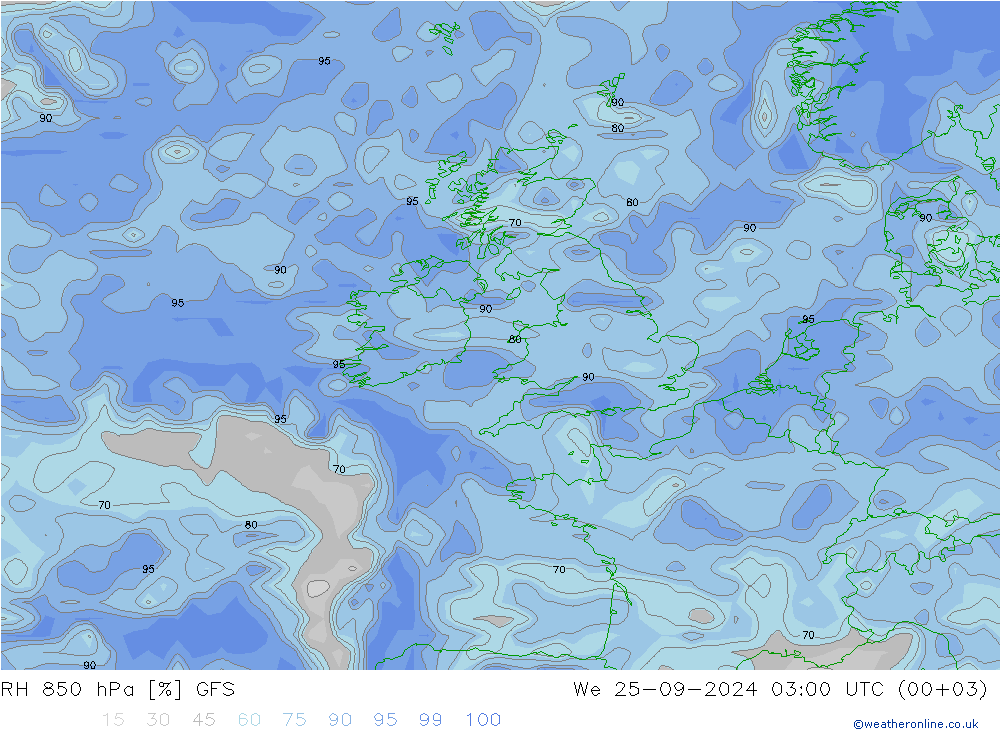 RH 850 hPa GFS We 25.09.2024 03 UTC