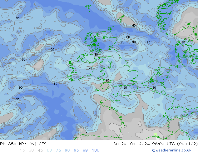 RH 850 hPa GFS Su 29.09.2024 06 UTC