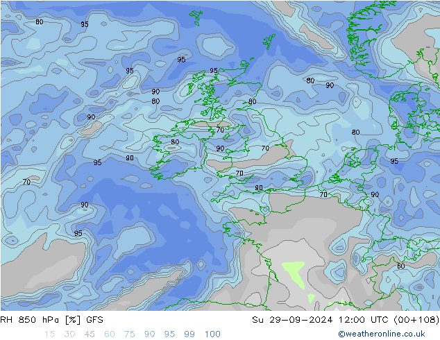 RH 850 hPa GFS  29.09.2024 12 UTC